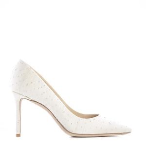 Jimmy Choo Romy 85 White Tulle Glitter Polka Dot Pumps